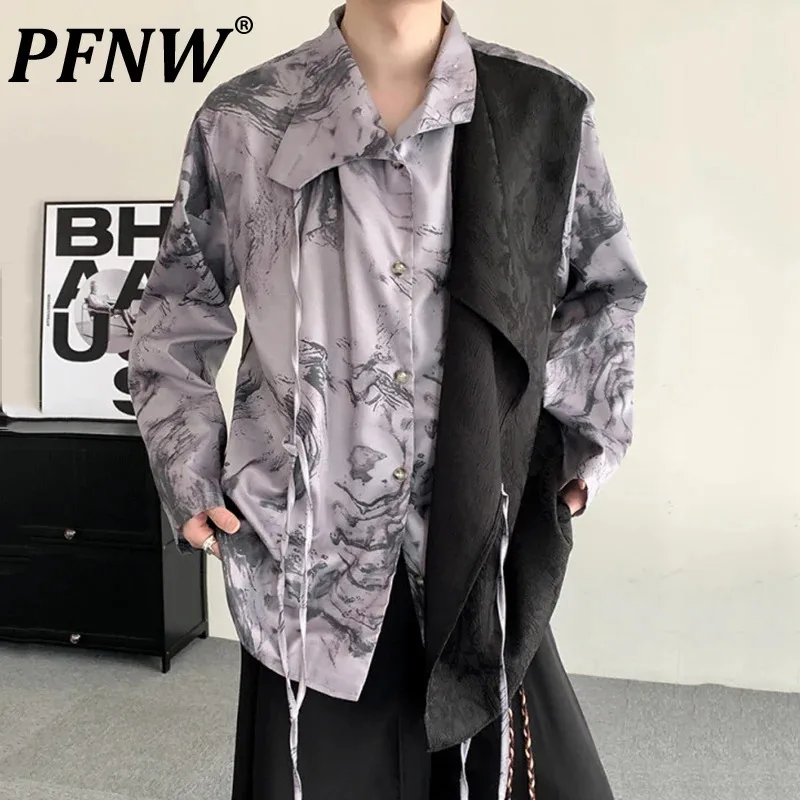 PFNW New Chinese Style Men's Shirts Printing Patchwork Lace-up Stand Collar Long Sleeve Male Loose Tops Autumn Fashion 12C943
PFNW New Chinese Style Men's Shirts Printing Patchwork Lace-up Stand Collar Long Sleeve Male Loose Tops Autumn Fashion 12C943