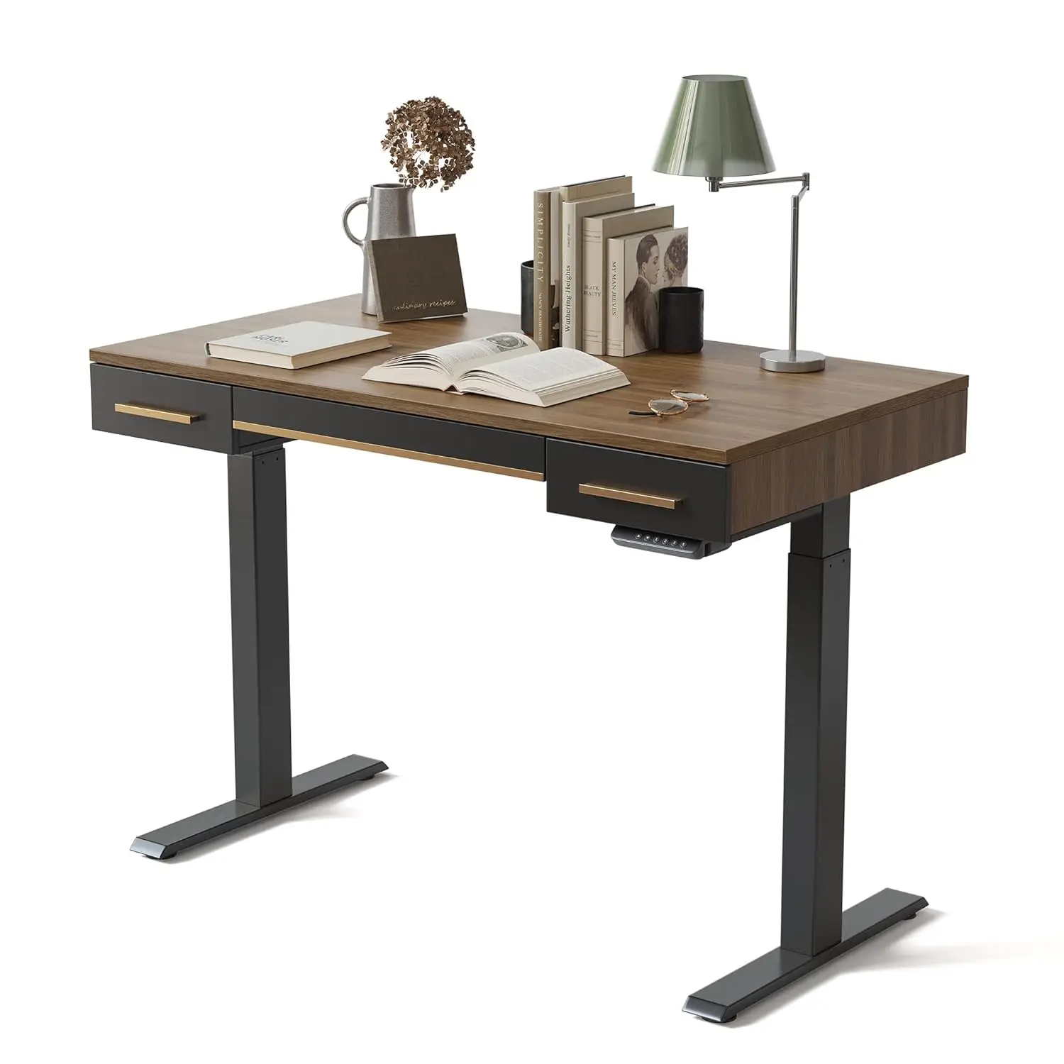 Электрический регулируемый по высоте стол Mid Century с 3 ящиками, 48x26, для дома и офиса, столешница из черного ореха, черная рама, на заказ
Электрический регулируемый по высоте стол Mid Century с 3 ящиками, 48x26, для дома и офиса, столешница из черного ореха, черная рама, на заказ
