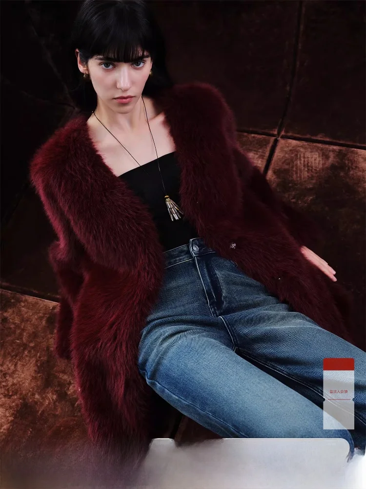 Red Wine Color Fur Coat Par Outerwear ort Fem Model New Year's Eve Simulation Leather Goods V-ne Long Sve
Red Wine Color Fur Coat Par Outerwear ort Fem Model New Year's Eve Simulation Leather Goods V-ne Long Sve