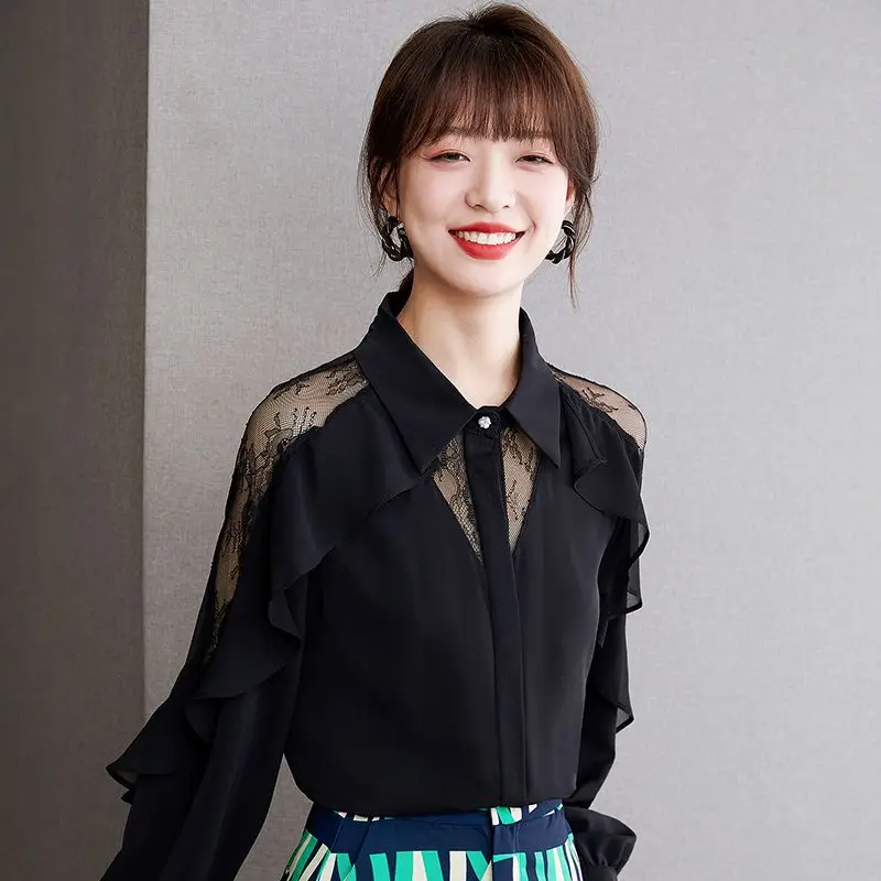 Single Row Multi-button Lace Shirt Loose Long-sleeved Hollow Hook-flower Shirt New Style Fashionable and Elegant Black Top
Single Row Multi-button Lace Shirt Loose Long-sleeved Hollow Hook-flower Shirt New Style Fashionable and Elegant Black Top