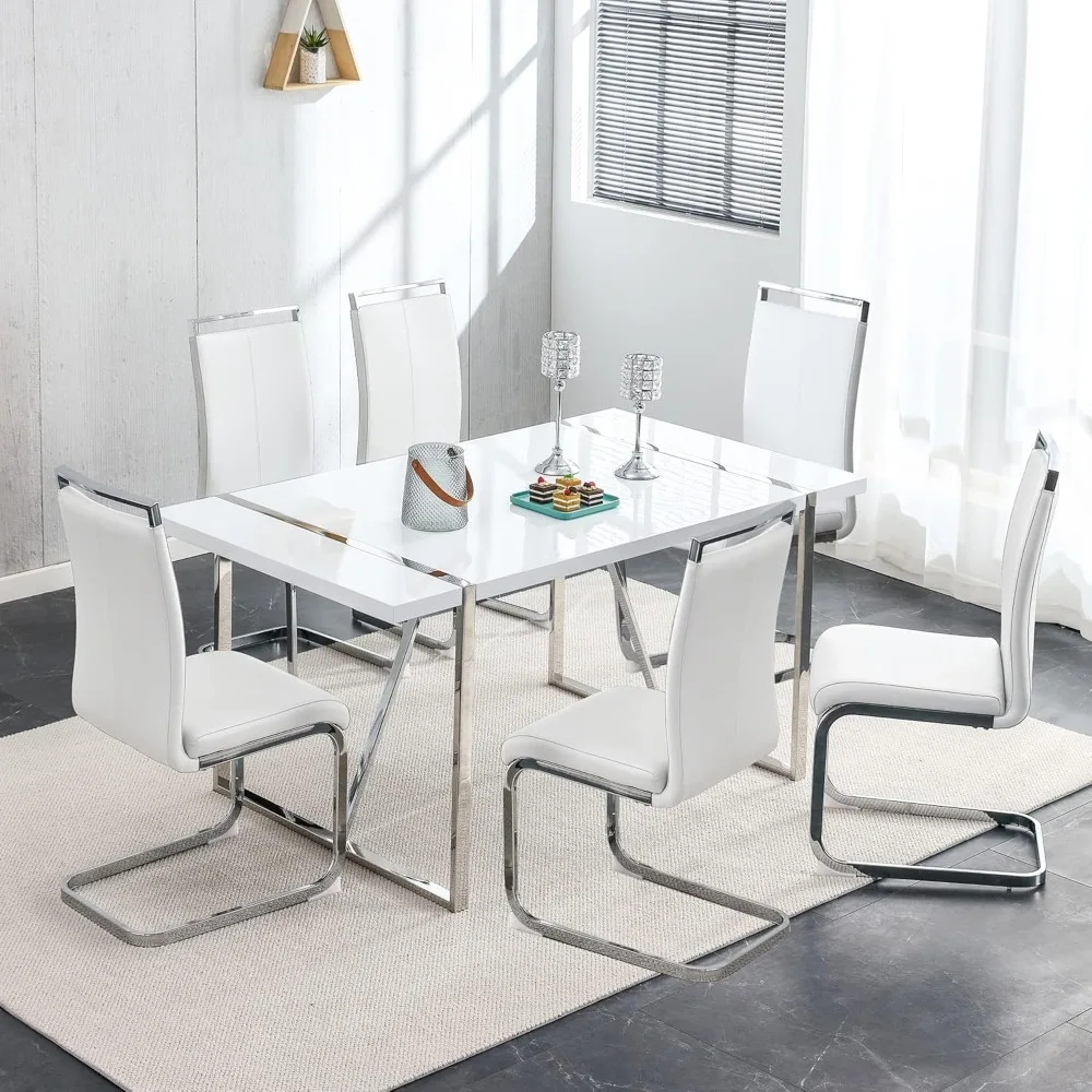 7 Piece Dining Table Set for6 Metal Frame Table and PU Leather Fabric Padded Seat Chairs 61.5 in Table and Chairs
7 Piece Dining Table Set for6 Metal Frame Table and PU Leather Fabric Padded Seat Chairs 61.5 in Table and Chairs