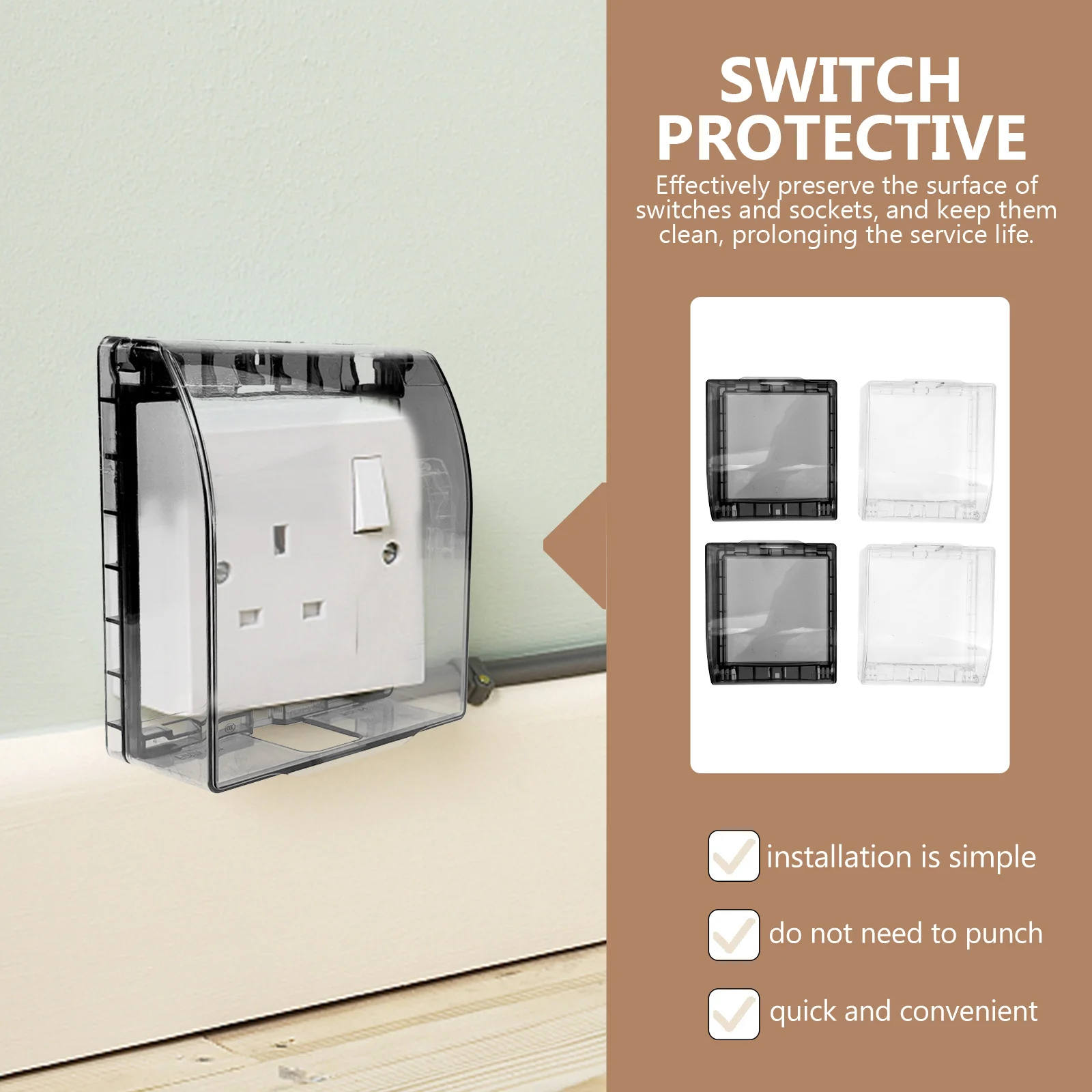 4Pcs Waterproof Wall Socket Box 86 Type Protective Cover Splash Proof Anti-Spray Socket Protector for Bathroom Living Room
4Pcs Waterproof Wall Socket Box 86 Type Protective Cover Splash Proof Anti-Spray Socket Protector for Bathroom Living Room