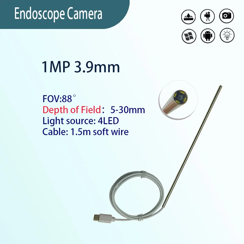 1MP 3.9mm FOV88° Industrial pipeline endoscope camera 1.5m Type-C Soft wire endoscope camara
1MP 3.9mm FOV88° Industrial pipeline endoscope camera 1.5m Type-C Soft wire endoscope camara