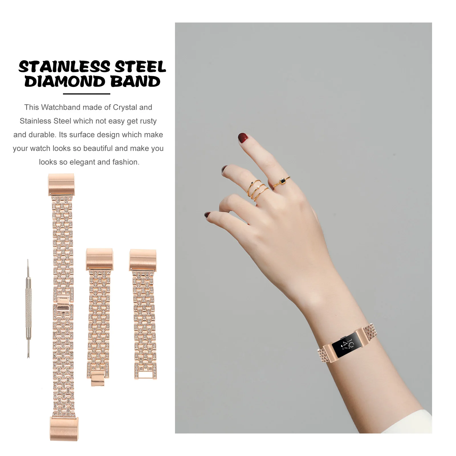 Metal Stainless Steel Watchb for Adjustable Wristb Bracelet Durable Crystal Design Lightweight Fits Most
Metal Stainless Steel Watchb for Adjustable Wristb Bracelet Durable Crystal Design Lightweight Fits Most