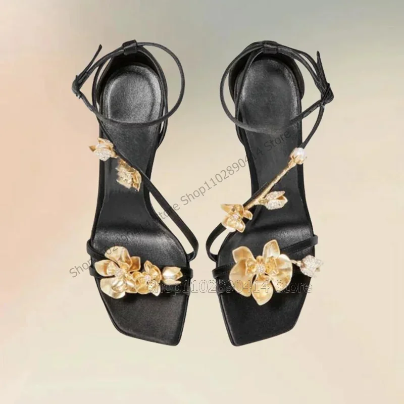 Gold Flower Design Black Open Toe Sandals Ankle Buckle Strap Women Shoes Thin High Heels Party Banquet 2024 Zapatos Para Mujere
Gold Flower Design Black Open Toe Sandals Ankle Buckle Strap Women Shoes Thin High Heels Party Banquet 2024 Zapatos Para Mujere