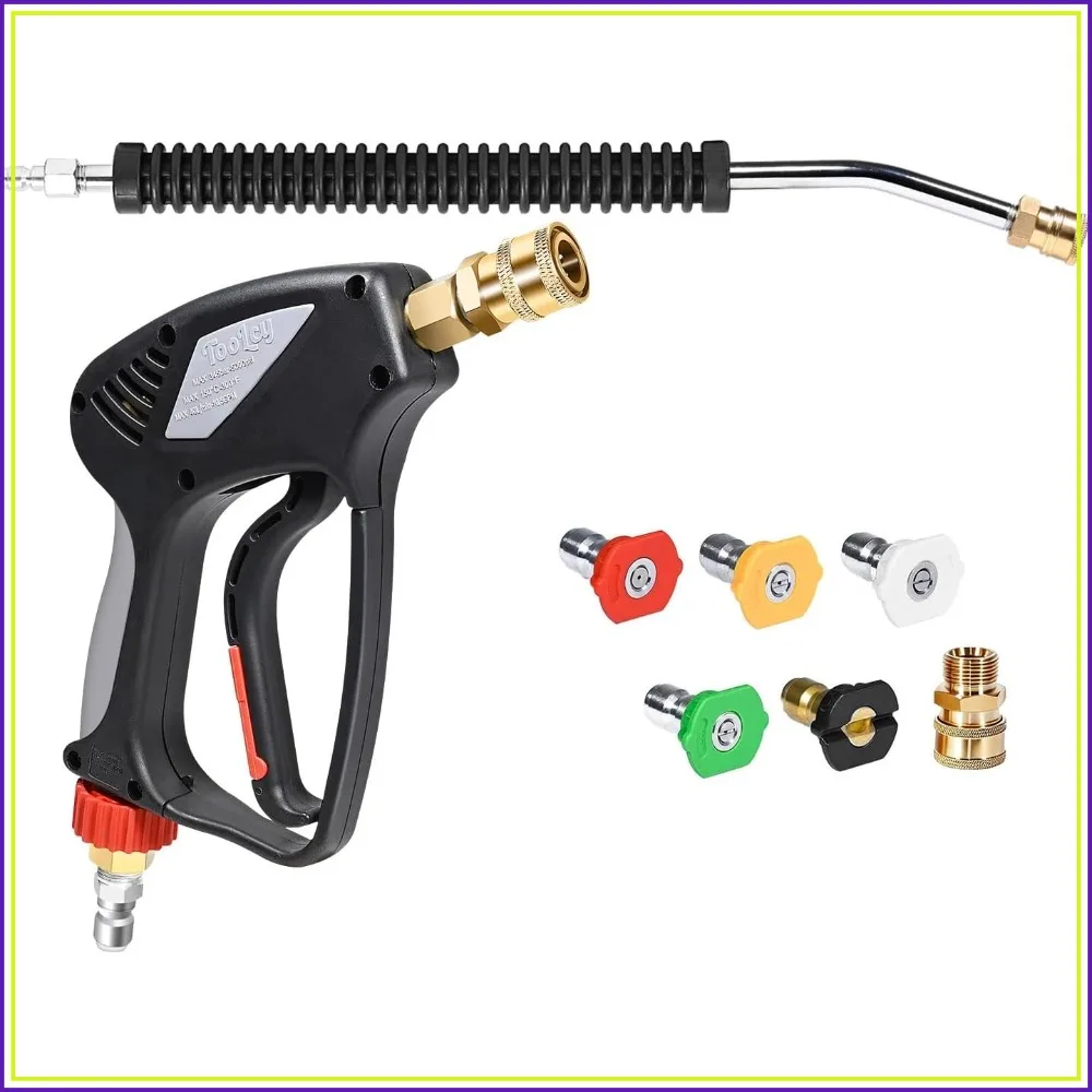 5000 PSI High Pressure Washer Gun with 18" Curved Wand, 360° Swivel, 1/4" Quick Connect, 5 Nozzle Tips
5000 PSI High Pressure Washer Gun with 18" Curved Wand, 360° Swivel, 1/4" Quick Connect, 5 Nozzle Tips