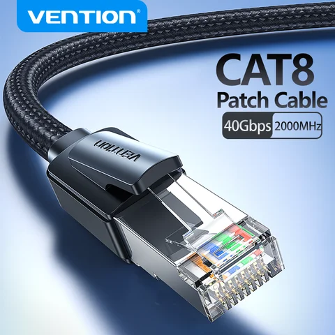 Cavo Ethernet Vention CAT8 40Gbps Cavo patch Lan di rete intrecciata in cotone per PC Modem Laptop Router PS 5/4 Cavo RJ45 Ethernet