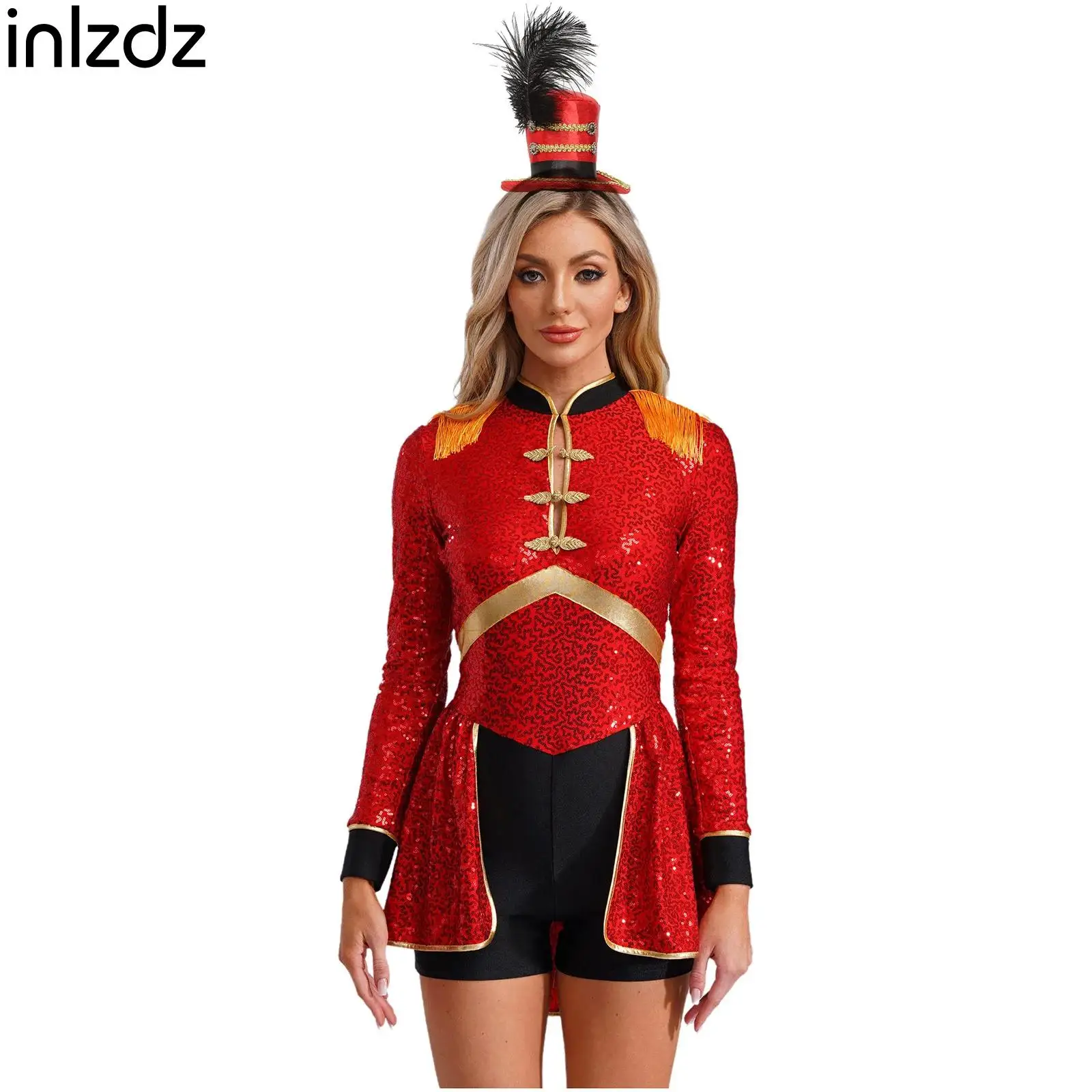 Womens Circus Ringmaster Costume Long Sleeve Tassel Sequins Bodysuit+Headwear Set for Halloween Carnival Fancy Dress Up Party
Womens Circus Ringmaster Costume Long Sleeve Tassel Sequins Bodysuit+Headwear Set for Halloween Carnival Fancy Dress Up Party