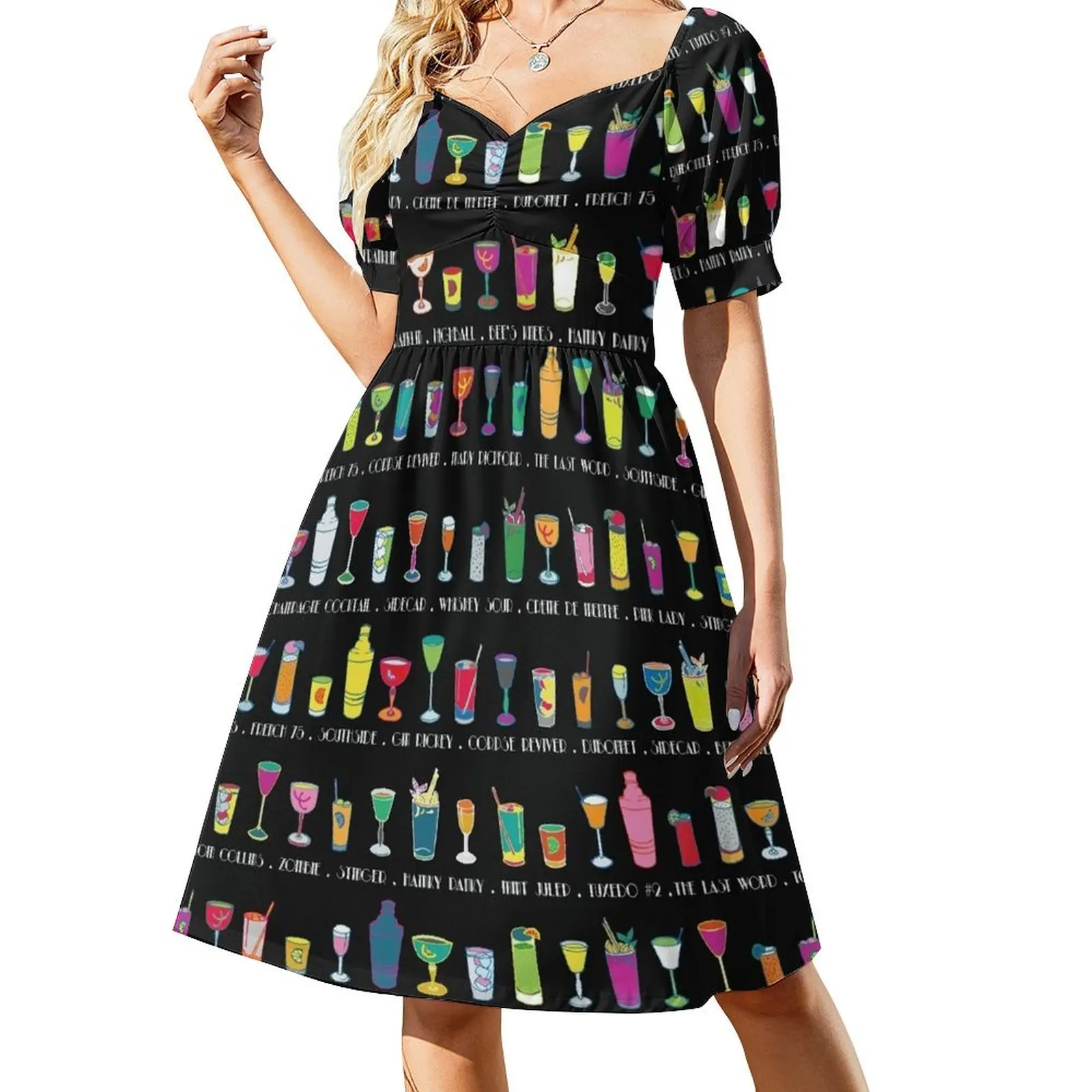 Line em Up! - Prohibition Cocktails pattern on black by Cecca Designs Short Sleeved Dress Women's skirt Dress
Line em Up! - Prohibition Cocktails pattern on black by Cecca Designs Short Sleeved Dress Women's skirt Dress