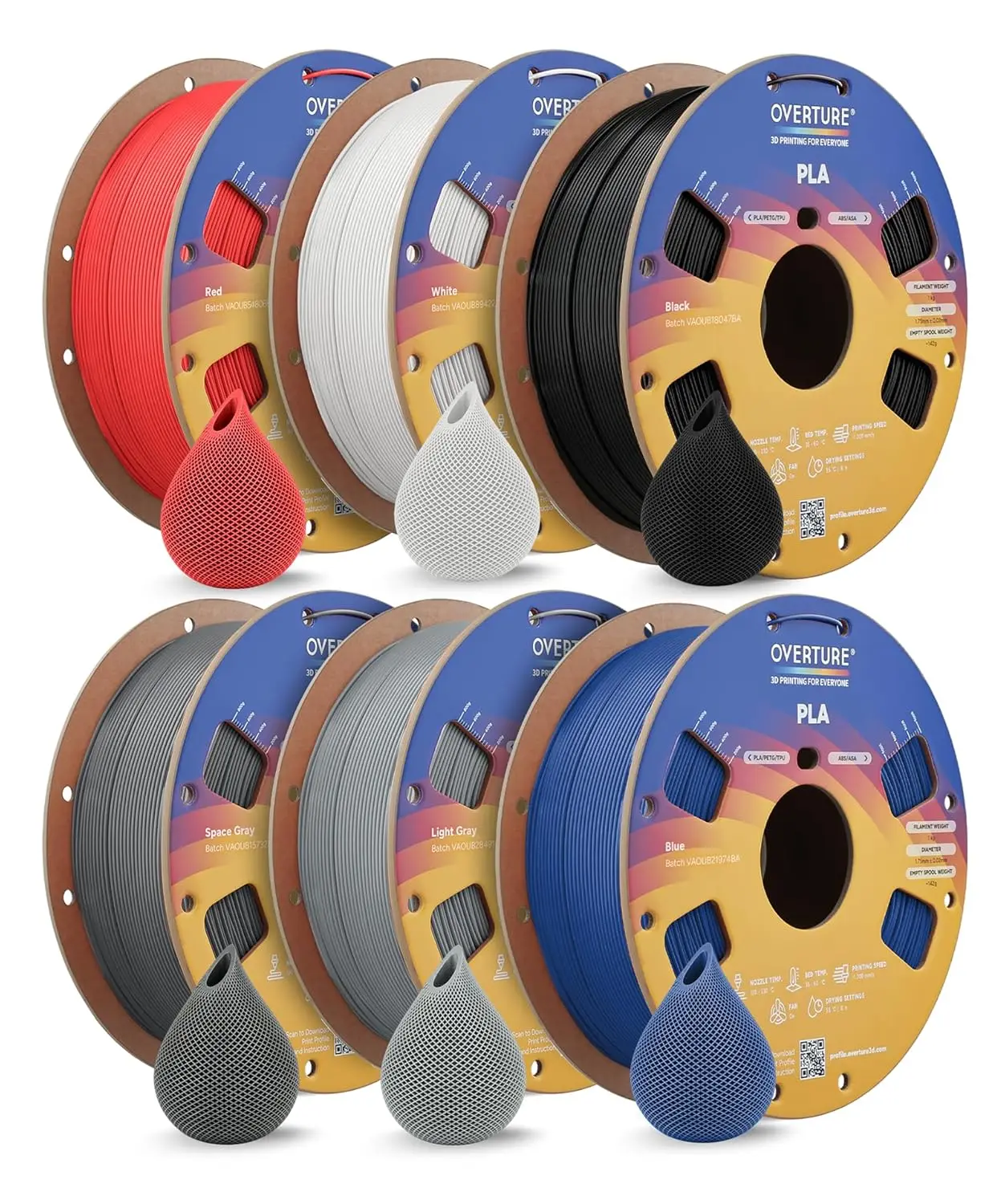 6KG PLA Filament 1.75mm, 6 Colors 1kg Each, Dimensional Accuracy +/- 0.02mm, Fit Most FDM 3D Printers
6KG PLA Filament 1.75mm, 6 Colors 1kg Each, Dimensional Accuracy +/- 0.02mm, Fit Most FDM 3D Printers