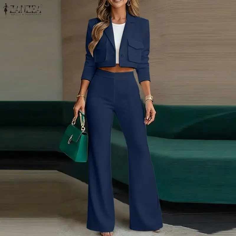 Women's Elegant Pant Suits Lapel Neck Short Jackets & Wide Leg Pants 2 Pieces Sets ZANZEA Office Lady Commuting Fashion Outfits
Women's Elegant Pant Suits Lapel Neck Short Jackets & Wide Leg Pants 2 Pieces Sets ZANZEA Office Lady Commuting Fashion Outfits