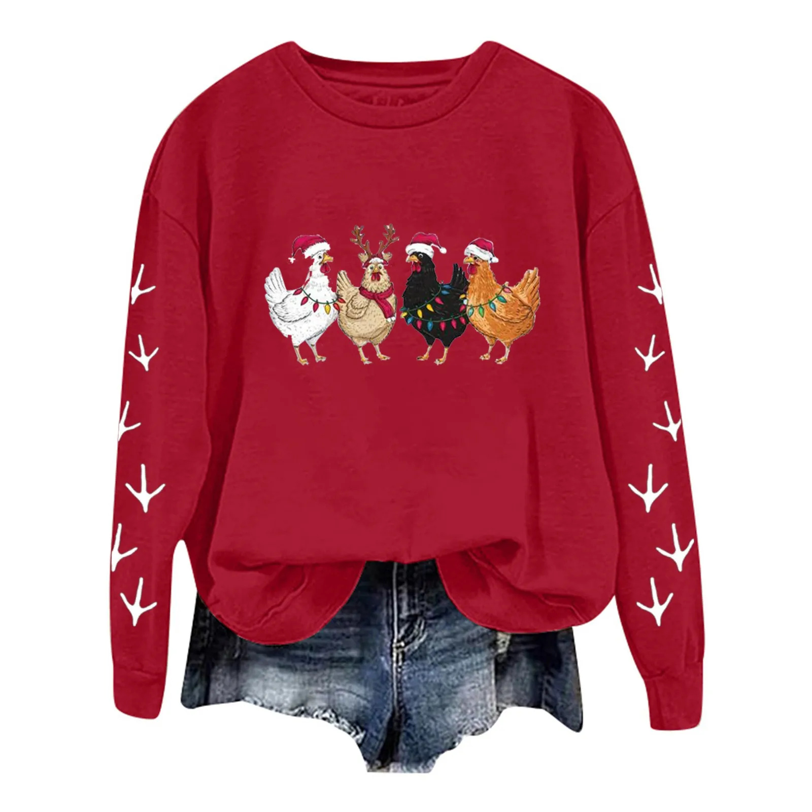 Long Sleeve Crewneck Sweatshirts Chicken Printed Christmas Oversize Women Lightweight Fleece Athletic Hoodie Apparel T Shirt
Long Sleeve Crewneck Sweatshirts Chicken Printed Christmas Oversize Women Lightweight Fleece Athletic Hoodie Apparel T Shirt