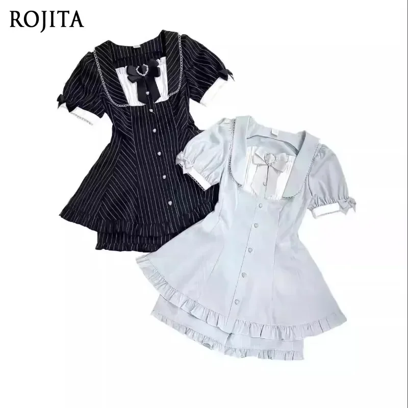 Summer Lolita Suit Women Sweet Japanese Bow Striped Single-breasted Slim-fitting Short-sleeved Top and Shorts Two Piece Sets
Summer Lolita Suit Women Sweet Japanese Bow Striped Single-breasted Slim-fitting Short-sleeved Top and Shorts Two Piece Sets