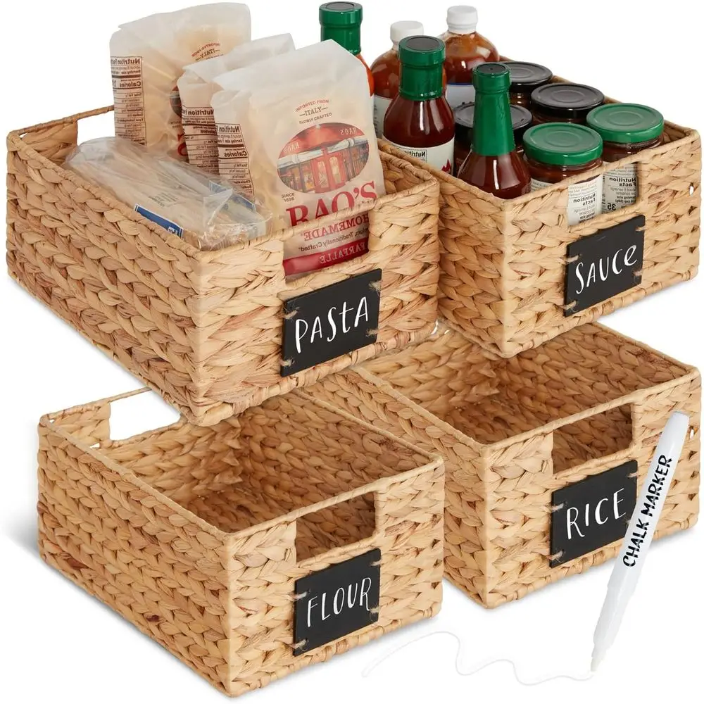 Set of 4 Natural 9x12 Inch Water Hyacinth Pantry Baskets with Chalkboard Labels and Chalk Marker
Set of 4 Natural 9x12 Inch Water Hyacinth Pantry Baskets with Chalkboard Labels and Chalk Marker