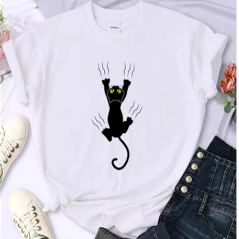 2025 Summer Fashion Women's Cartoon Naughty Black Cat Pattern Printed Casual Sports Round Neck Short Sleeve T-shirt
2025 Summer Fashion Women's Cartoon Naughty Black Cat Pattern Printed Casual Sports Round Neck Short Sleeve T-shirt