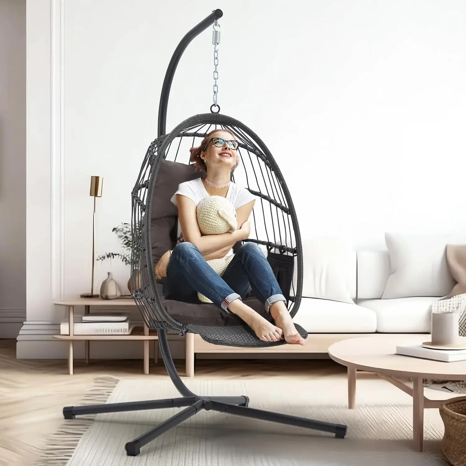 Rattan Swing Egg Chair with Adjustable Foot Rest, Foldable Hanging Egg Chair with Stand, Outdoor and Indoor Egg Chairs
Rattan Swing Egg Chair with Adjustable Foot Rest, Foldable Hanging Egg Chair with Stand, Outdoor and Indoor Egg Chairs