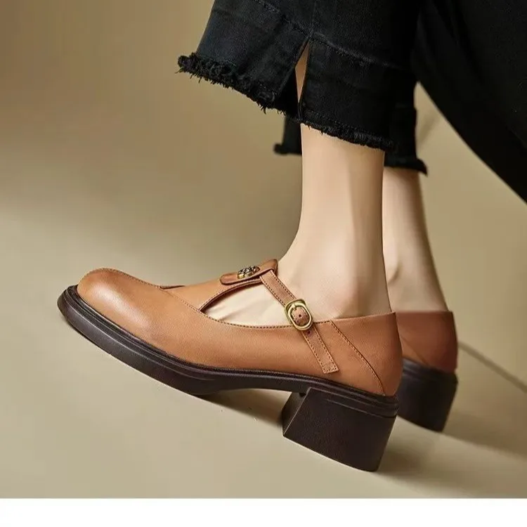 Handmade Genuine Leather Women's Shoes, Thick-Soled Low Shoes, Chunky Heel Mary Jane, 2026 New Shallow High Heels
Handmade Genuine Leather Women's Shoes, Thick-Soled Low Shoes, Chunky Heel Mary Jane, 2026 New Shallow High Heels