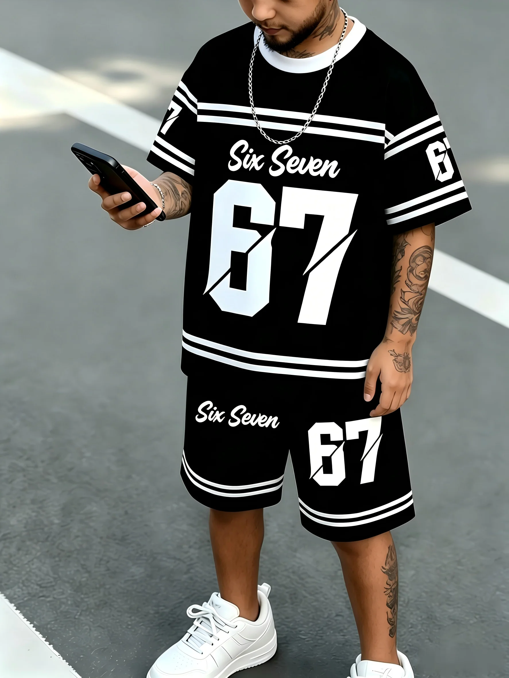 American men's summer striped letter print soft and breathable round neck T-shirt drawstring shorts set outdoor casual clothing
American men's summer striped letter print soft and breathable round neck T-shirt drawstring shorts set outdoor casual clothing