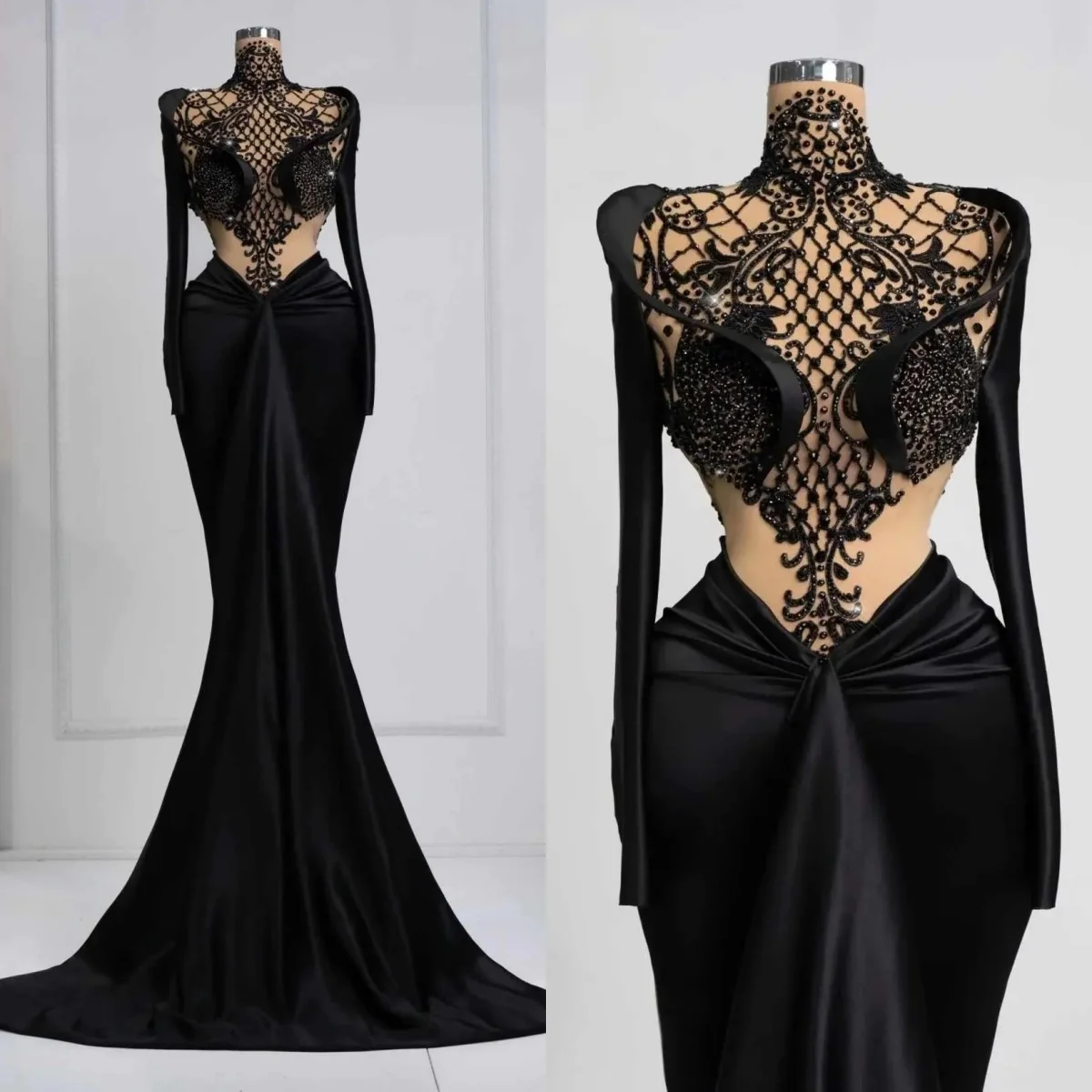 Elegant Sexy Evening Dresses Long Sleeve Lace Second Reception Gowns Dubai Beaded Hollow Top Prom Dress Customized Party Customi
Elegant Sexy Evening Dresses Long Sleeve Lace Second Reception Gowns Dubai Beaded Hollow Top Prom Dress Customized Party Customi