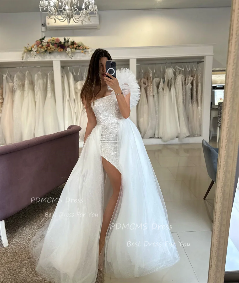 Glitter Mermaid Wedding Dresses Detachable Train One Shoulder Split Women Bridal Gowns Bride Dress Sequined Vestido De Novia
Glitter Mermaid Wedding Dresses Detachable Train One Shoulder Split Women Bridal Gowns Bride Dress Sequined Vestido De Novia