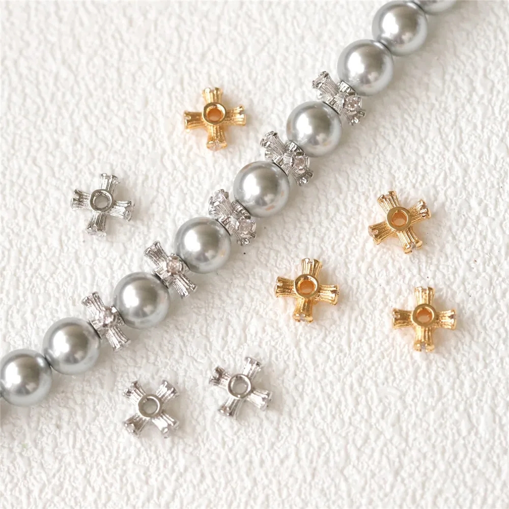Copper Plated Real Gold Cross Texture Zircon Beaded Bead Spacer Bracelet Necklace DIY Handmade Accessories B025
Copper Plated Real Gold Cross Texture Zircon Beaded Bead Spacer Bracelet Necklace DIY Handmade Accessories B025