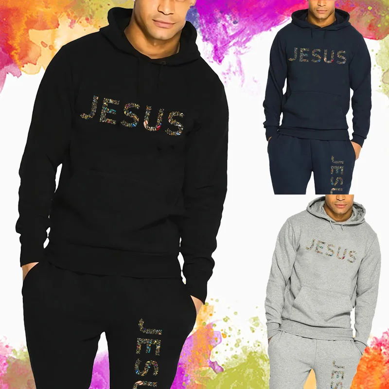 Men's Sports Suit Colorful Jesus Print Hooded Hoodies+Jogging Casual Long Pants Designer Man Sweatshirt and Trouser Streetwear
Men's Sports Suit Colorful Jesus Print Hooded Hoodies+Jogging Casual Long Pants Designer Man Sweatshirt and Trouser Streetwear