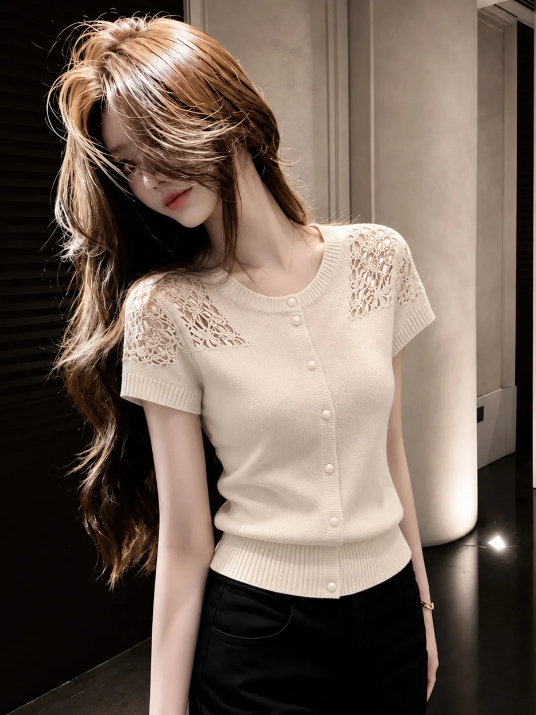 Sexy Hollow out Silk Knitwear Women's Slim Fit Fashionable Top Gentle Style Summer 2026 Korean Version round Neck Short Sleeve
Sexy Hollow out Silk Knitwear Women's Slim Fit Fashionable Top Gentle Style Summer 2026 Korean Version round Neck Short Sleeve
