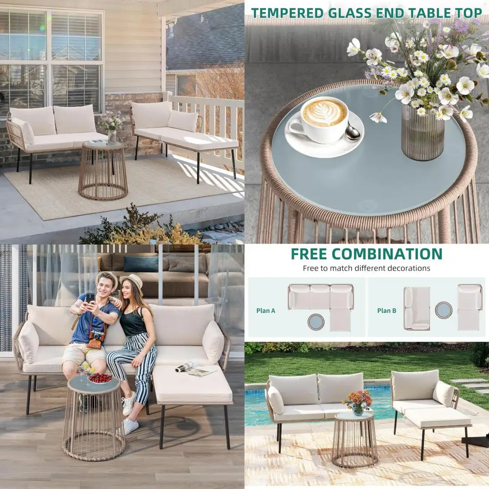 3-Piece All-Weather Wicker Patio Sectional with Cushions and Coffee Table, L-Shaped Configuration
3-Piece All-Weather Wicker Patio Sectional with Cushions and Coffee Table, L-Shaped Configuration