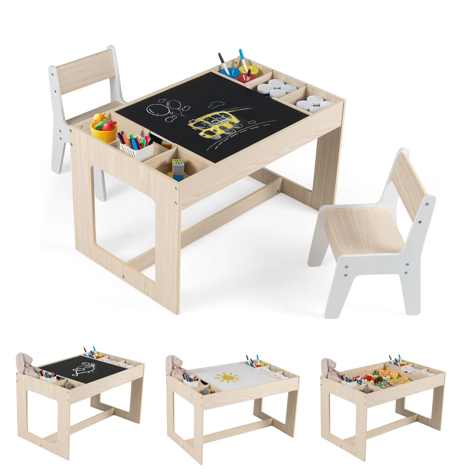 Multifunctional Kids Table & 2 Chairs Set w/ Removable Double-sized Tabletop
Multifunctional Kids Table & 2 Chairs Set w/ Removable Double-sized Tabletop