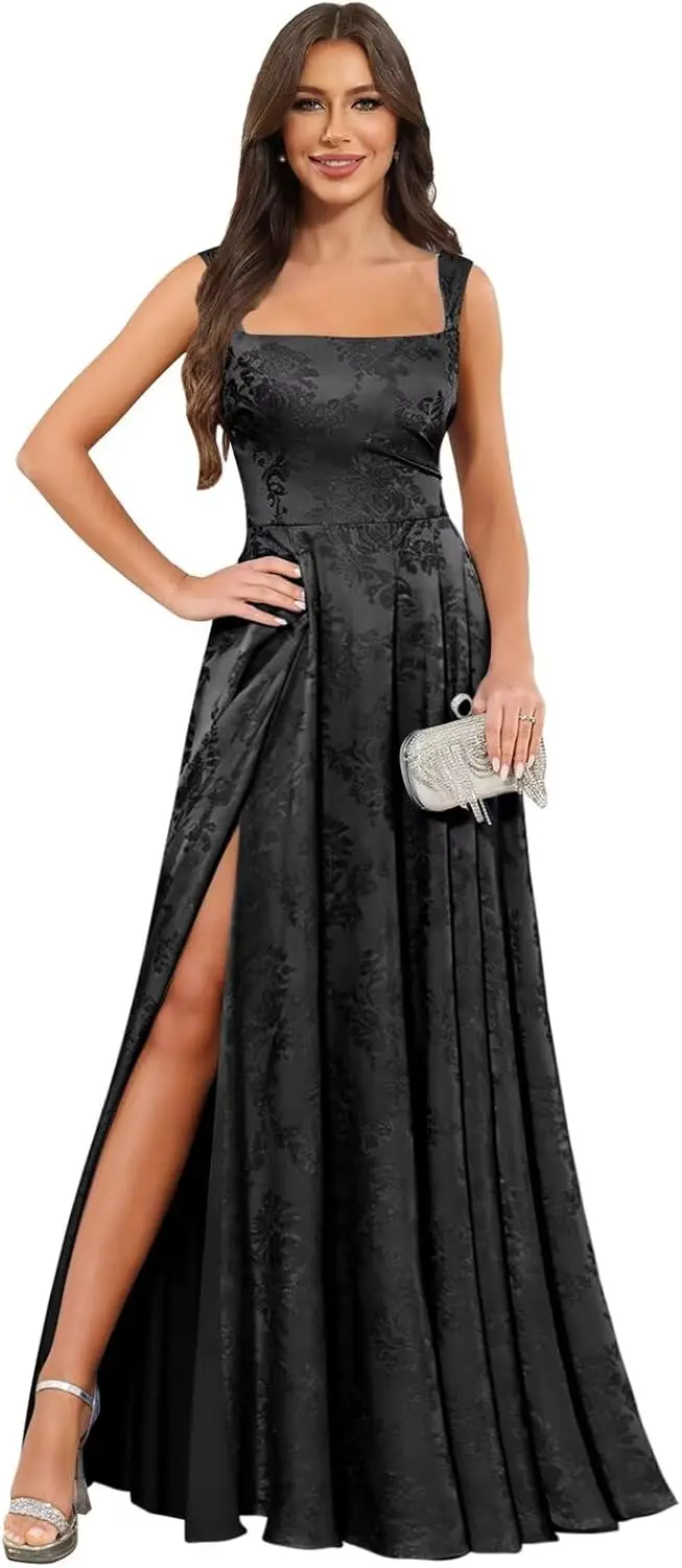 Floral Bridesmaid Dresses for Women with Slit Long Jacquard Satin Square Neck Formal Evening Gown Party Dresses Ball Gown
Floral Bridesmaid Dresses for Women with Slit Long Jacquard Satin Square Neck Formal Evening Gown Party Dresses Ball Gown