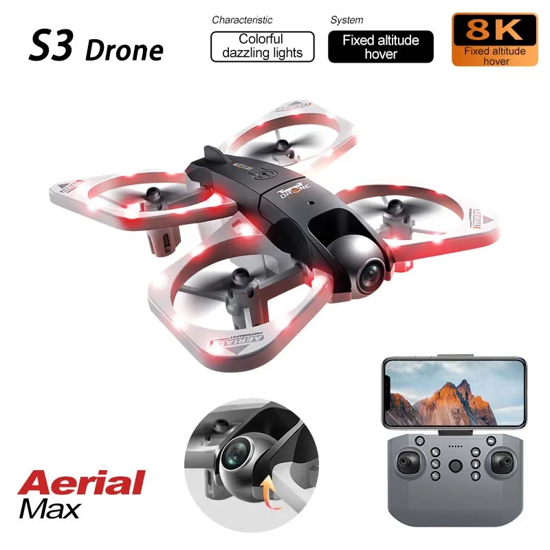 Новы беспілотнік S3 Pro 8K з падвойнымі камерамі 4K і святлодыёднымі начнікамі WiFi FPV Жывое відэа GPS Follow Me Складаны квадракоптэр RC у якасці падарункаў 
Новы беспілотнік S3 Pro 8K з падвойнымі камерамі 4K і святлодыёднымі начнікамі WiFi FPV Жывое відэа GPS Follow Me Складаны квадракоптэр RC у якасці падарункаў