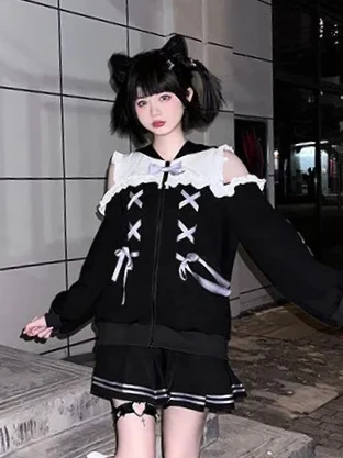Japanese Mine Series Sweet Cool Rabbit-eared Hooded Sweater Women Subculture Strap Splicing Off-shoulder Long-sleeved Bow Jacket
Japanese Mine Series Sweet Cool Rabbit-eared Hooded Sweater Women Subculture Strap Splicing Off-shoulder Long-sleeved Bow Jacket