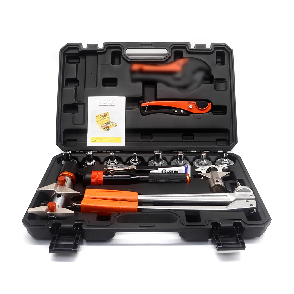 Hydraulic Mechanical Axial Pressing Tool Set for Pressing Fittings and Pipes with Integrated Pressing Cutting Extender
Hydraulic Mechanical Axial Pressing Tool Set for Pressing Fittings and Pipes with Integrated Pressing Cutting Extender