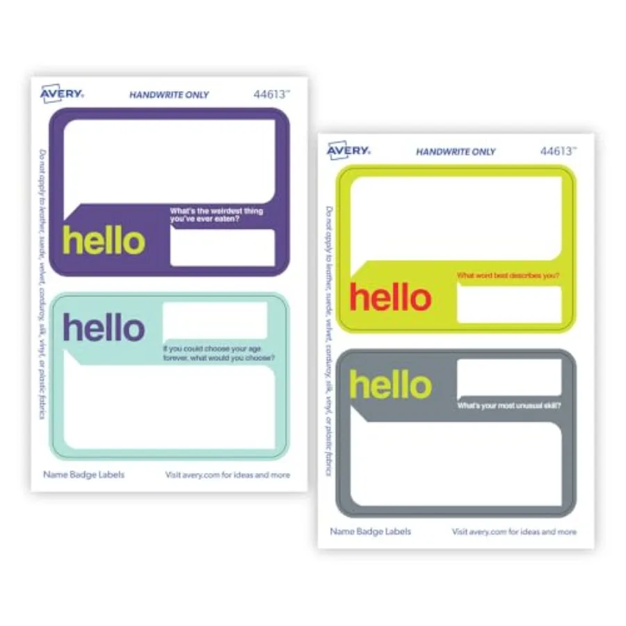 Premium Event Name Tags, Ice Breaker Questions, No Lift No Curl, 36 Handwriteable Name Stickers
Premium Event Name Tags, Ice Breaker Questions, No Lift No Curl, 36 Handwriteable Name Stickers
