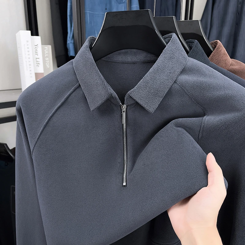 Мужская повседневная футболка POLO с длинными рукавами, весна-осень 2021, американская полумолния, высококачественная повседневная футболка с лацканами 
Мужская повседневная футболка POLO с длинными рукавами, весна-осень 2021, американская полумолния, высококачественная повседневная футболка с лацканами