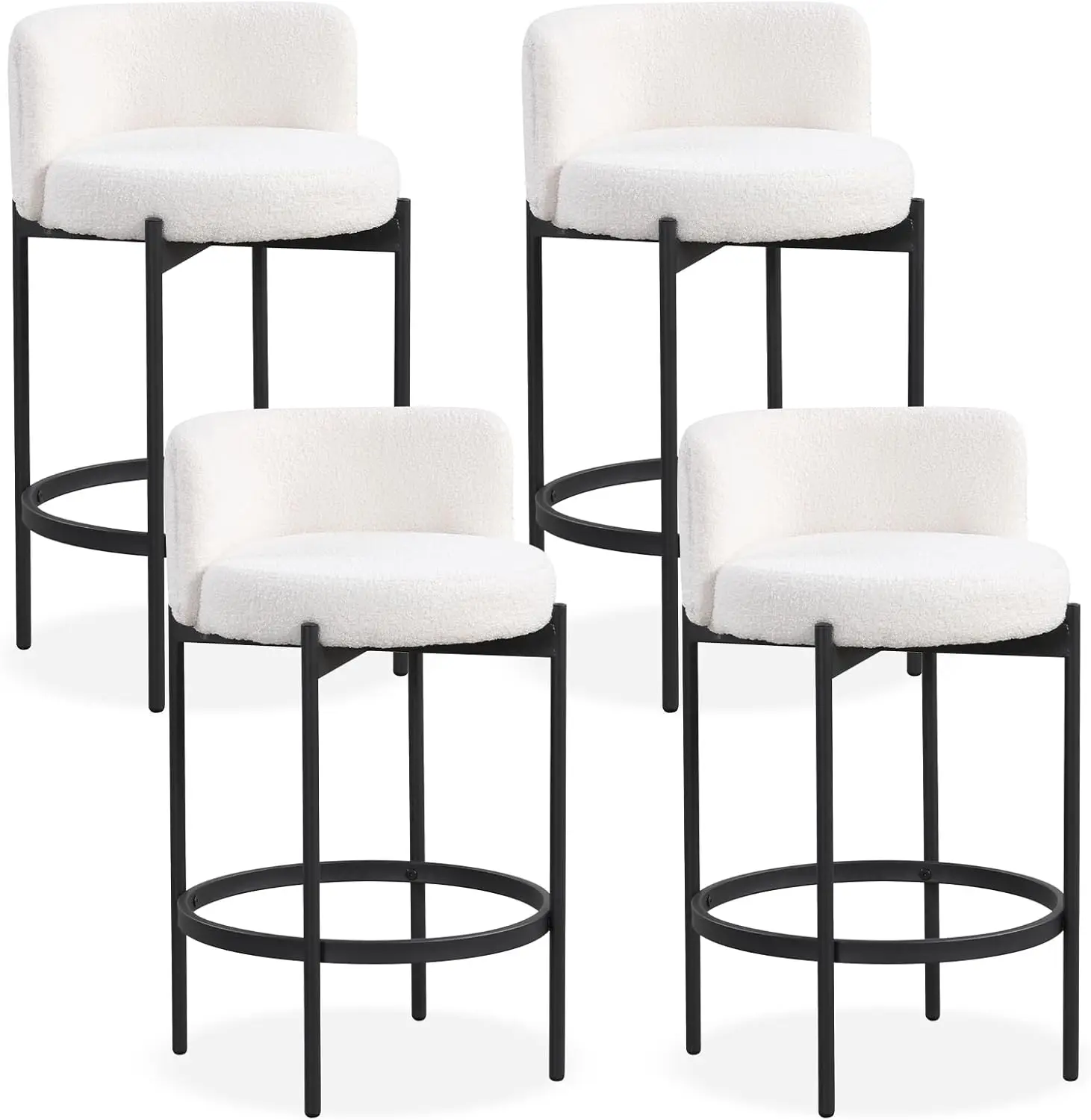 Counter Height Bar Stools Set of 4, 24.5 Inch Boucle Modern Barstools w/Curved Backrest, Metal Frame, Comfy Footrest, Upholster
Counter Height Bar Stools Set of 4, 24.5 Inch Boucle Modern Barstools w/Curved Backrest, Metal Frame, Comfy Footrest, Upholster