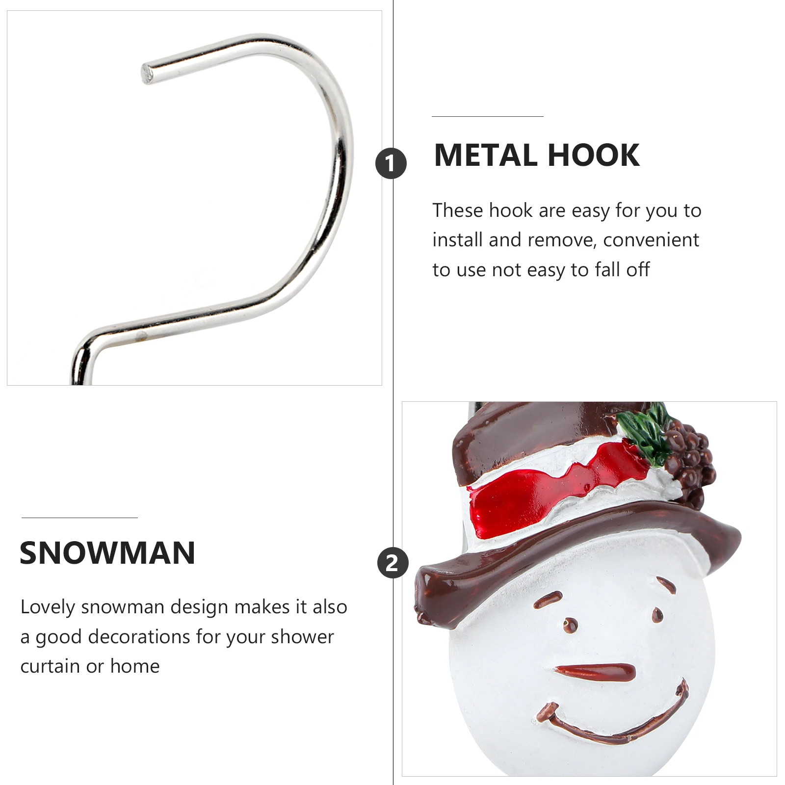 12 Pcs Resin Hook Snowman Shower Curtain Hooks for Bathroom Rod Home Decor Pattern
12 Pcs Resin Hook Snowman Shower Curtain Hooks for Bathroom Rod Home Decor Pattern