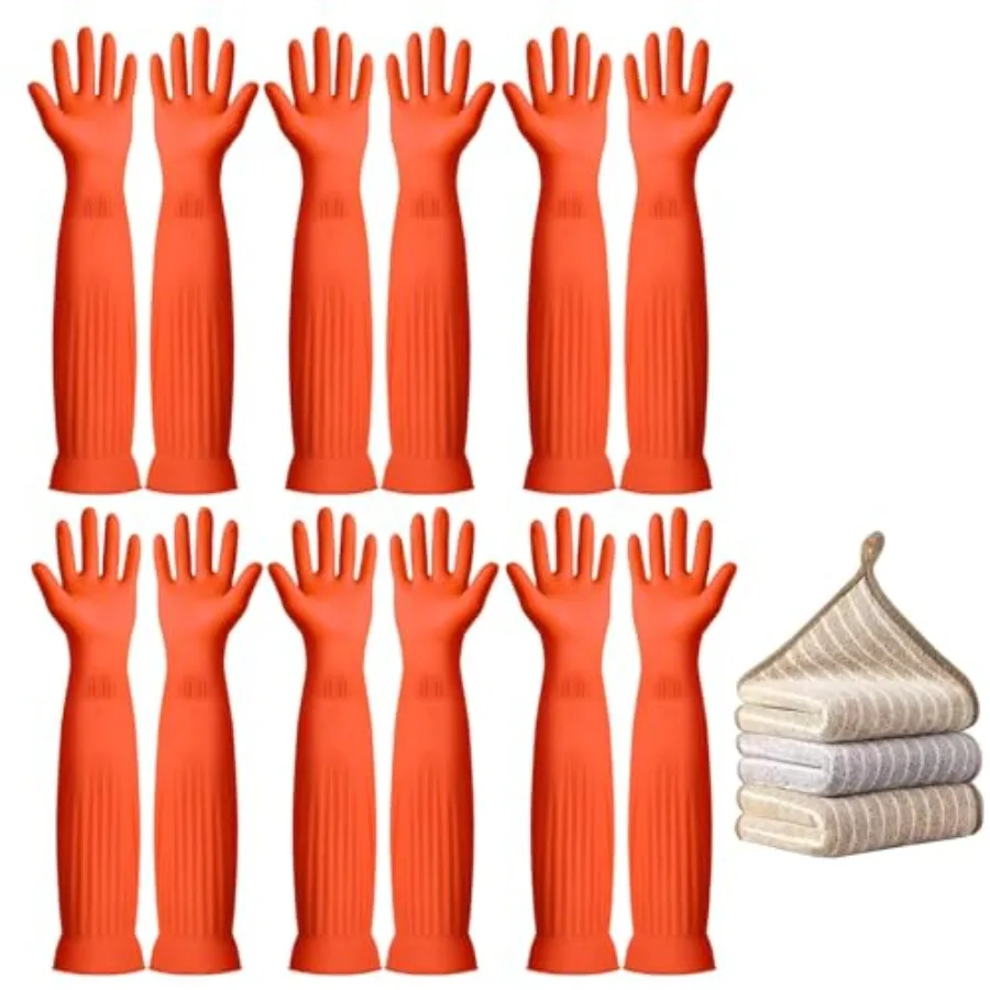 6-Pair 17.8-Inch Elbow - Length Reusable Rubber Waterproof Household Cleaning and Kitchen Dishwashing Gloves
6-Pair 17.8-Inch Elbow - Length Reusable Rubber Waterproof Household Cleaning and Kitchen Dishwashing Gloves