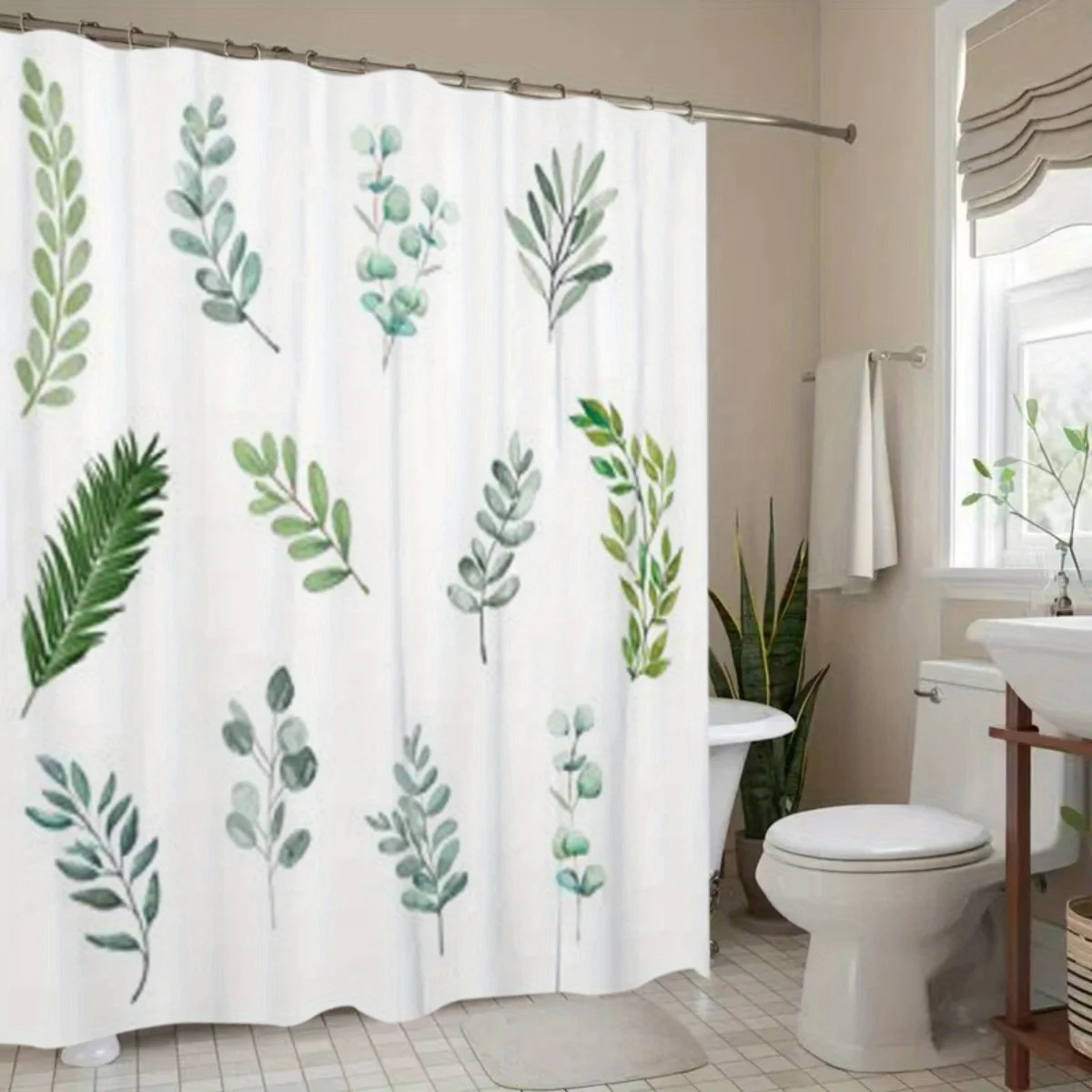 Занавеска для душа с акварельными листьями — ультраширокий неперфорированный полиэстер, зелено-белый ботанический дизайн для декора ванной комнаты
Занавеска для душа с акварельными листьями — ультраширокий неперфорированный полиэстер, зелено-белый ботанический дизайн для декора ванной комнаты