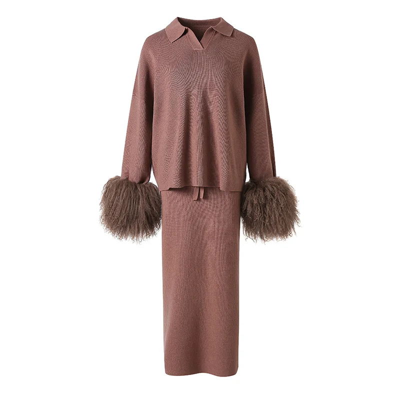 Women's Knitted Top Ski Set Lady Real Mongolian Fur Cuffs Sweatshirt Streetwear Knitted Spring Autumn Jogger Sweater
Women's Knitted Top Ski Set Lady Real Mongolian Fur Cuffs Sweatshirt Streetwear Knitted Spring Autumn Jogger Sweater