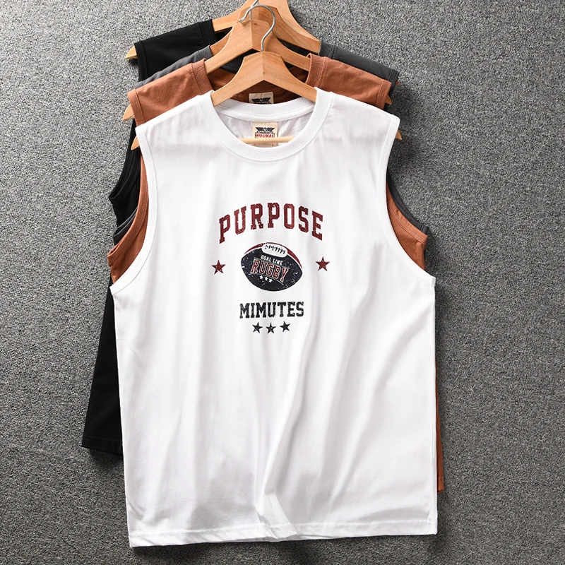 2025 Summer New American Retro Sleeveless O-neck Rugby Printed T-shirt Men's Fashion 100% Cotton Washed Casual Sports Vest Tops
2025 Summer New American Retro Sleeveless O-neck Rugby Printed T-shirt Men's Fashion 100% Cotton Washed Casual Sports Vest Tops