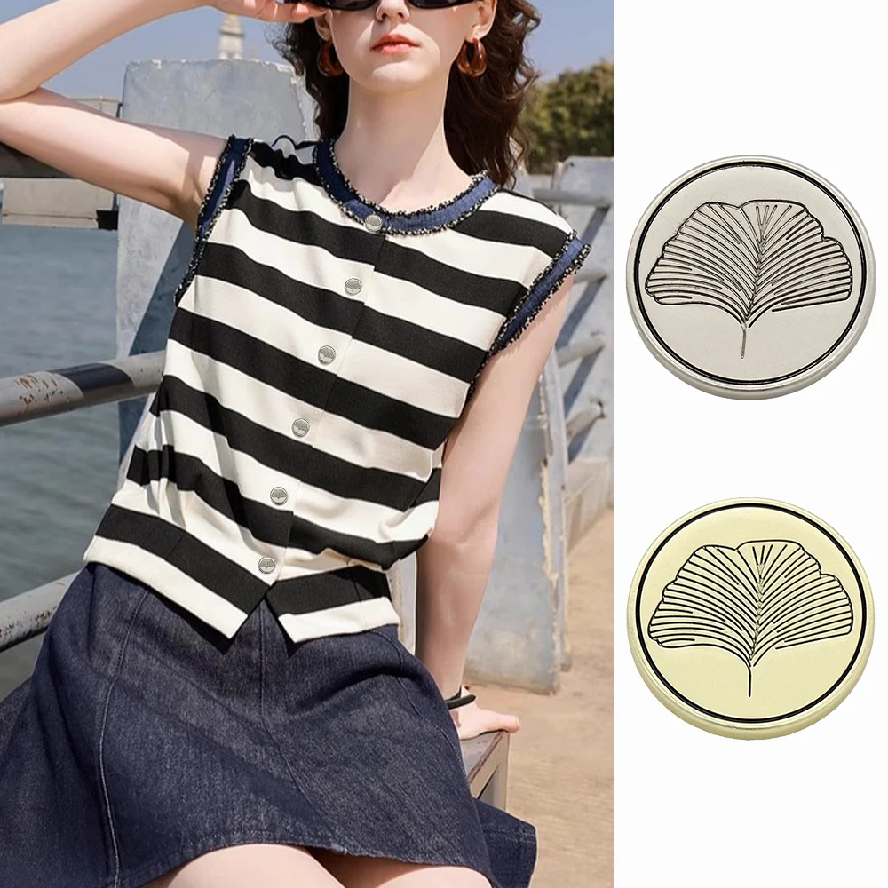 10Pcs Minimalist Ginkgo Leaf Round Metal Buttons for Fashion Clothing, 18/23mm, Gold/Silver, Elegant Decorative Sewing Buttons
10Pcs Minimalist Ginkgo Leaf Round Metal Buttons for Fashion Clothing, 18/23mm, Gold/Silver, Elegant Decorative Sewing Buttons