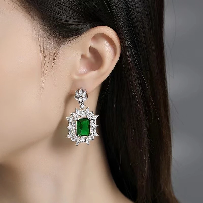 Luxury Emerald Drop Earrings for Women Rectangle Cut Green CZ & White Cubic Zirconia Halo Silver Plated Statement Jewelry
Luxury Emerald Drop Earrings for Women Rectangle Cut Green CZ & White Cubic Zirconia Halo Silver Plated Statement Jewelry