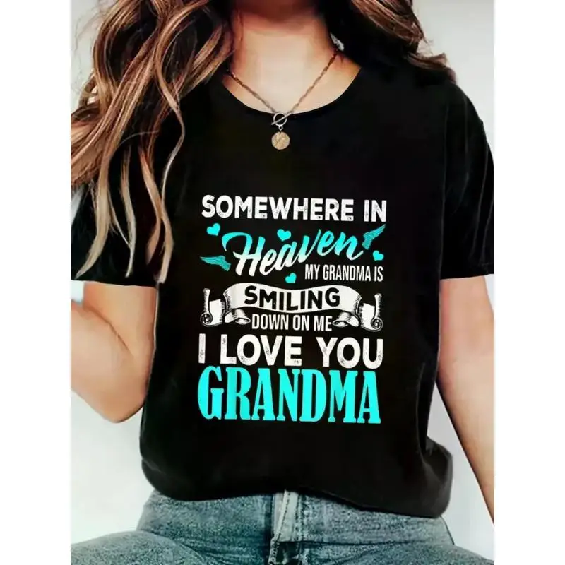 Women's "Proud My Grandma" Memorial T-Shirt - Black Short Sleeve Crew Neck with Heartfelt Floral Print Perfect for Mother's Day
Women's "Proud My Grandma" Memorial T-Shirt - Black Short Sleeve Crew Neck with Heartfelt Floral Print Perfect for Mother's Day