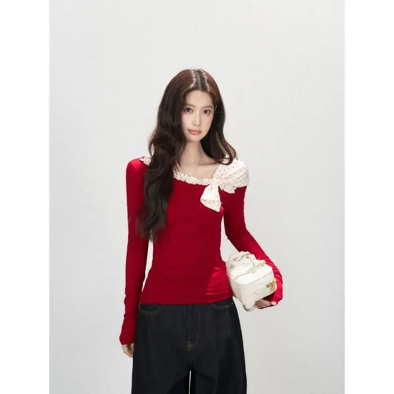 Sweet Off Shoulder Contrast Patchwork Tops New Long Sleeve Slim Temperament T Shirts Women Clothing Fashion Korean Spring Autumn
Sweet Off Shoulder Contrast Patchwork Tops New Long Sleeve Slim Temperament T Shirts Women Clothing Fashion Korean Spring Autumn