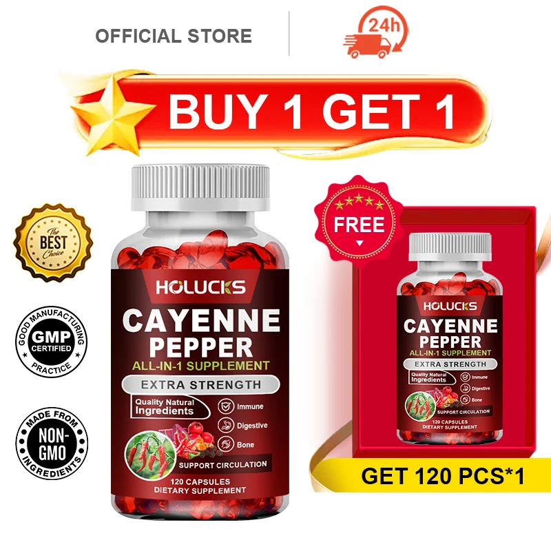 Buy 1 Get 1 Free! Cayenne Pepper Capsules, Supports Healthy Blood Circulation, Immune System, Metabolism & Digestive Comfort
Buy 1 Get 1 Free! Cayenne Pepper Capsules, Supports Healthy Blood Circulation, Immune System, Metabolism & Digestive Comfort
