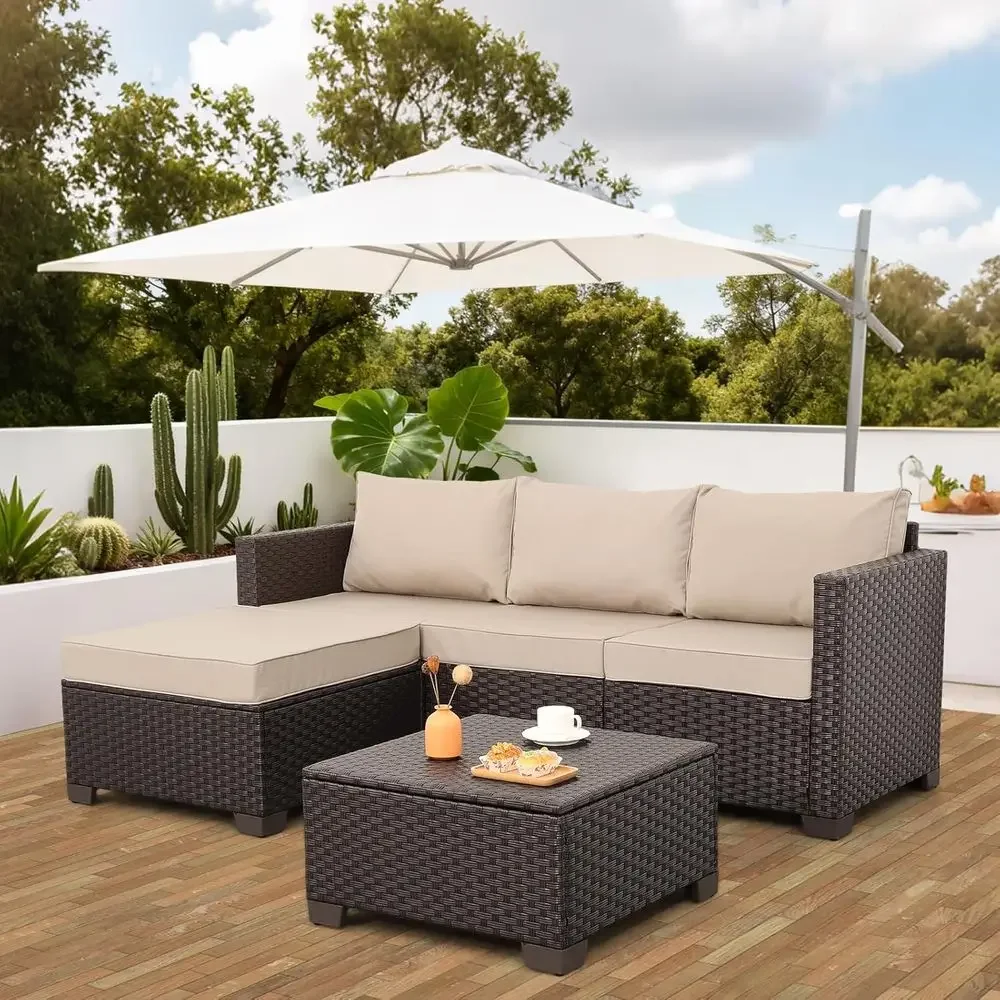 3-Piece Outdoor Sectional Patio Furniture Set with Wicker Sofa, Ottoman, and Storage Table - All-Weather Cushions & Waterproof C
3-Piece Outdoor Sectional Patio Furniture Set with Wicker Sofa, Ottoman, and Storage Table - All-Weather Cushions & Waterproof C