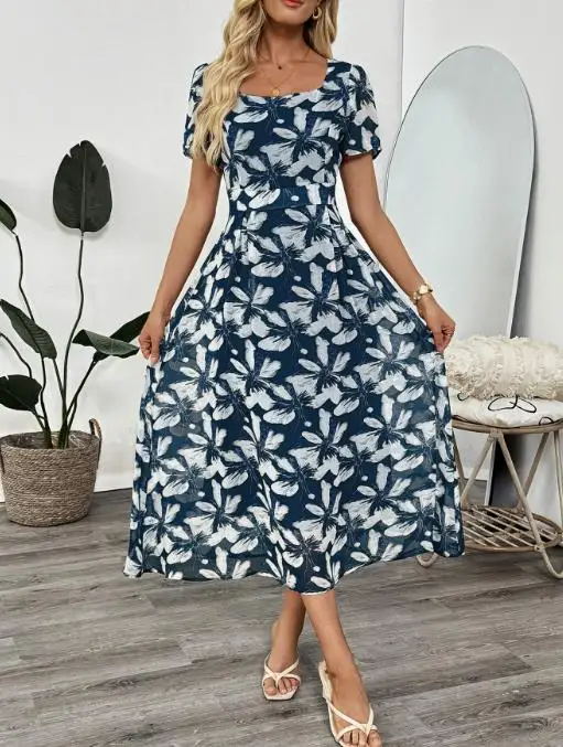 2025 Women's Waist Cinching Dress Summer New French Square Neck Elegant Retro Printed Elegant Slim Fit High Waisted A-Line Dress
2025 Women's Waist Cinching Dress Summer New French Square Neck Elegant Retro Printed Elegant Slim Fit High Waisted A-Line Dress
