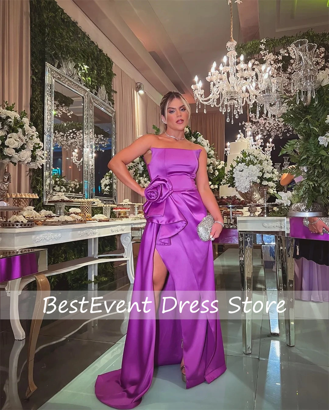 Purple Strapless Pleated Wedding Dresses for Special Occasions Sleeveless Dubai Evening Dresses Elegant Party Dress with Flowers
Purple Strapless Pleated Wedding Dresses for Special Occasions Sleeveless Dubai Evening Dresses Elegant Party Dress with Flowers
