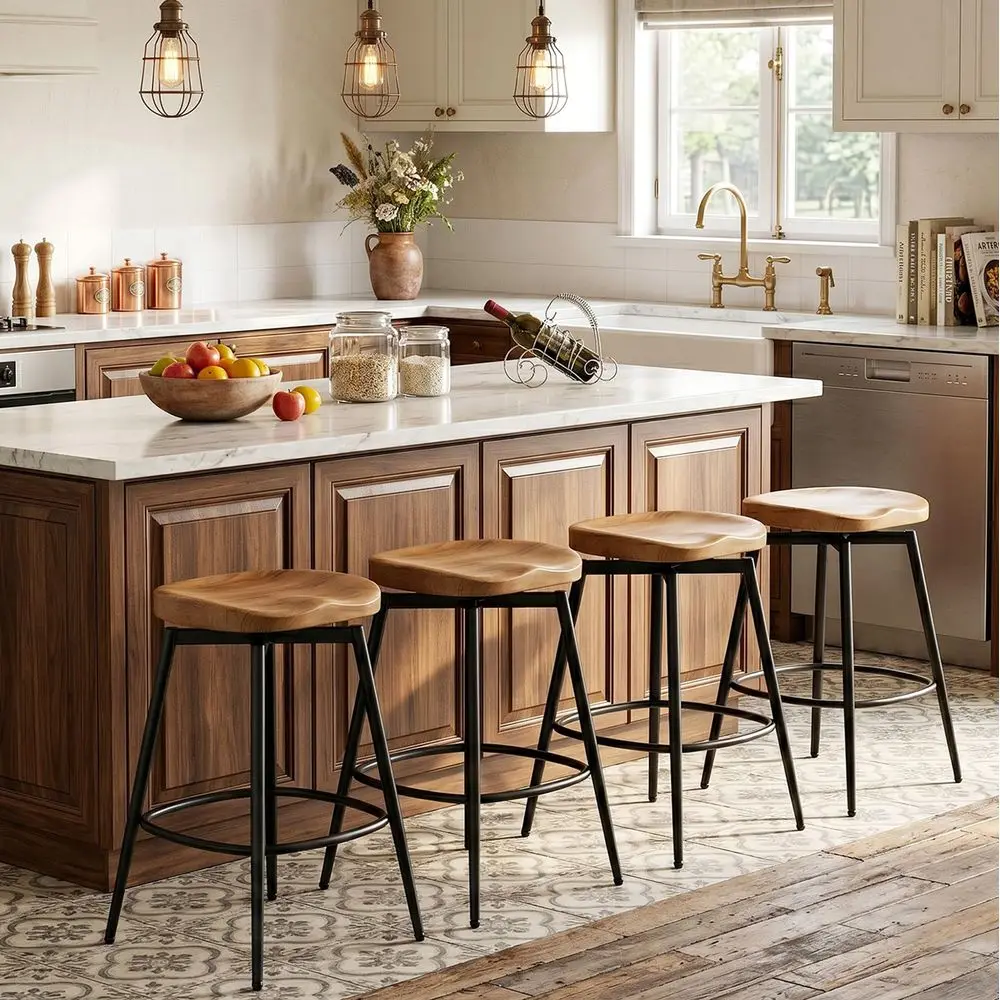 Bar Stools Set of 4, 25 Inch Solid Wood Saddle Barstools, Counter Height Bar Stools with Swivel Mechanism, Robust Metal Structu
Bar Stools Set of 4, 25 Inch Solid Wood Saddle Barstools, Counter Height Bar Stools with Swivel Mechanism, Robust Metal Structu